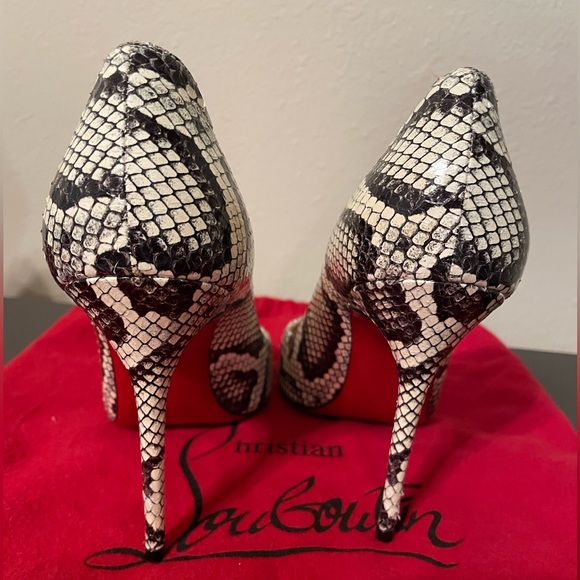 Louboutin Kate python heels 100mm black & white 37.5 - Picture 5 of 8